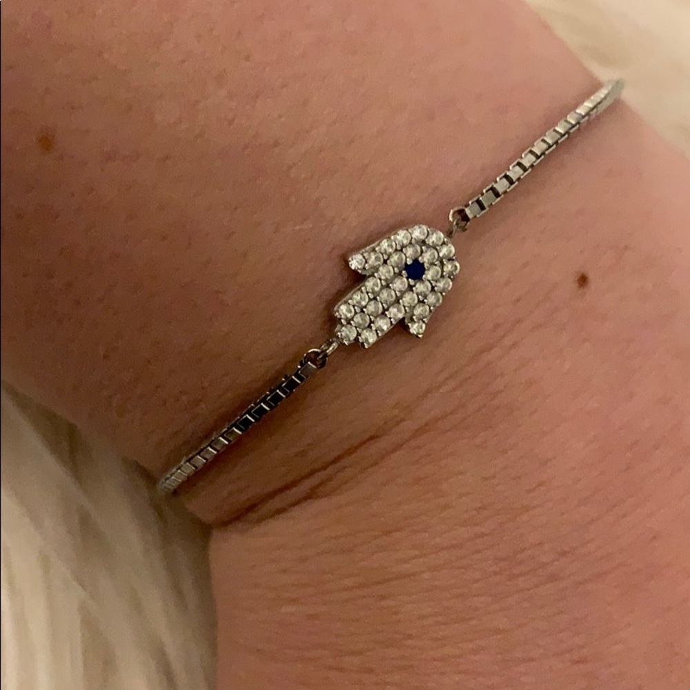 Evil Eye Hamsa bracelet silver with crystals